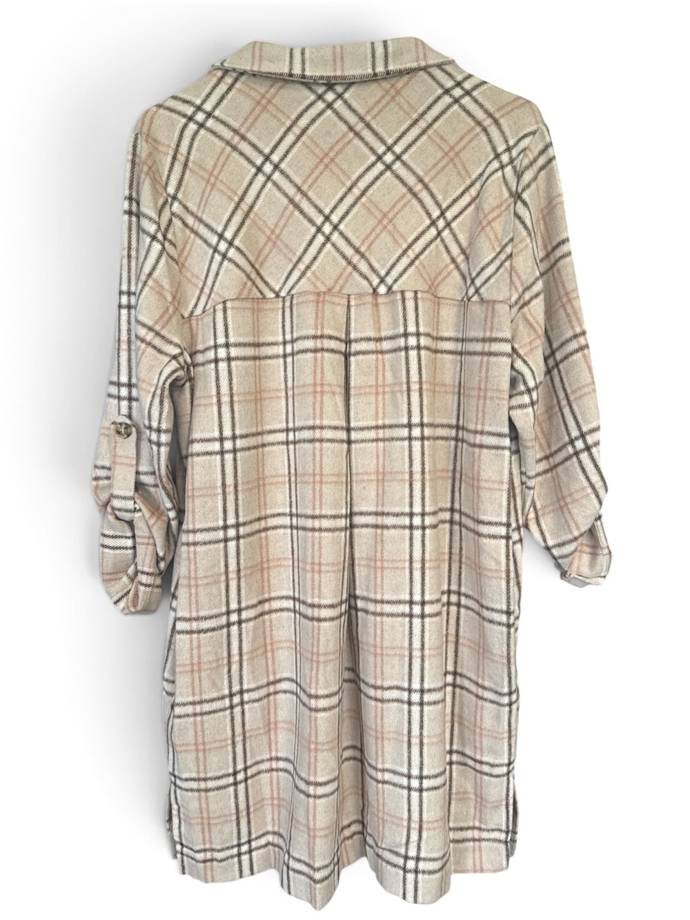 NWT Cozy Casual Beige Plaid Button-Down Shirt Jacket Shacket Dress - Picture 3 of 6